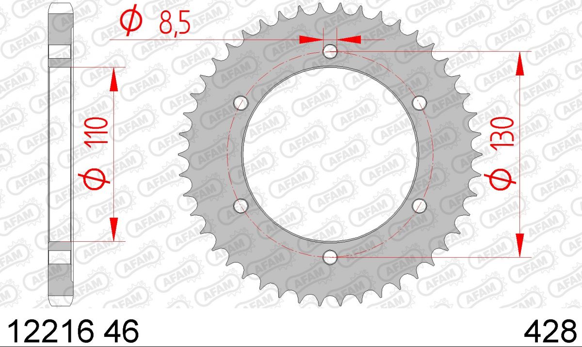 COURONNE ACIER PAS ORIGINE 428 46 Dents 1221646 YAMAHA TZR 125 1994-1999 (4FL) (2)