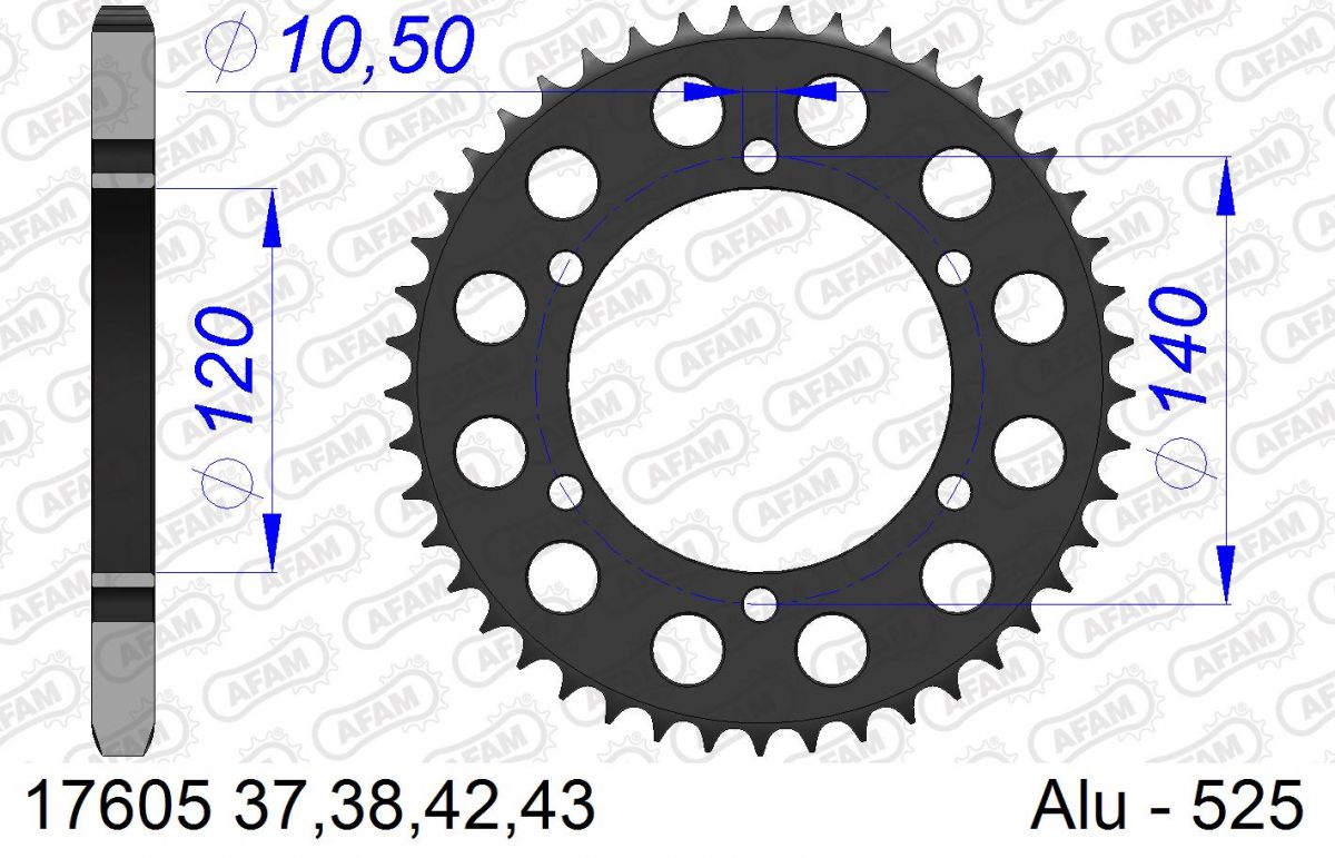 DESTOCKAGE MOTO COURONNE ALU 17605-43 PAS ORIGINE 525 43 Dents KAWASAKI ZX6R 600 1995-1997 OU JANTE DYMAG (VOIR PHOTO)