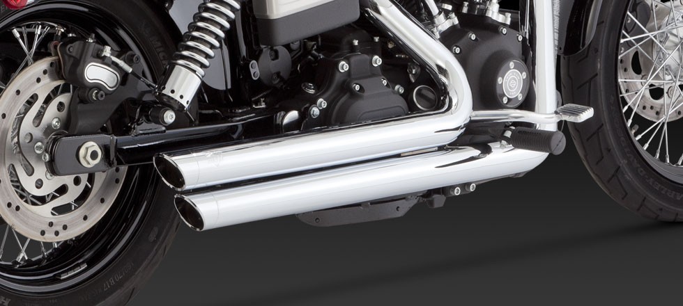 1800-1411 VANCE & HINES BIG SHOTS STAGGERED SLASH CUT CHROME FXDF 1690 FAT BOB 2012-2014* (3)
