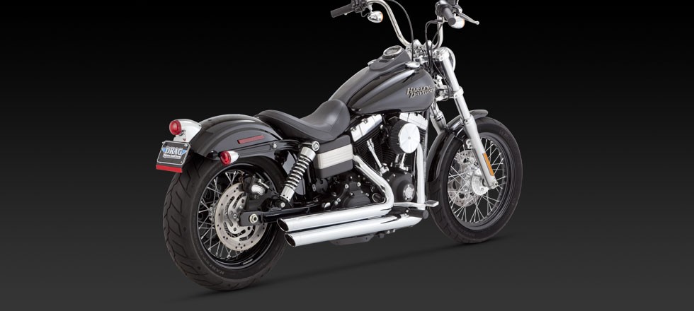 1800-1411 VANCE & HINES BIG SHOTS STAGGERED SLASH CUT CHROME FXDF 1690 FAT BOB 2012-2014* (2)