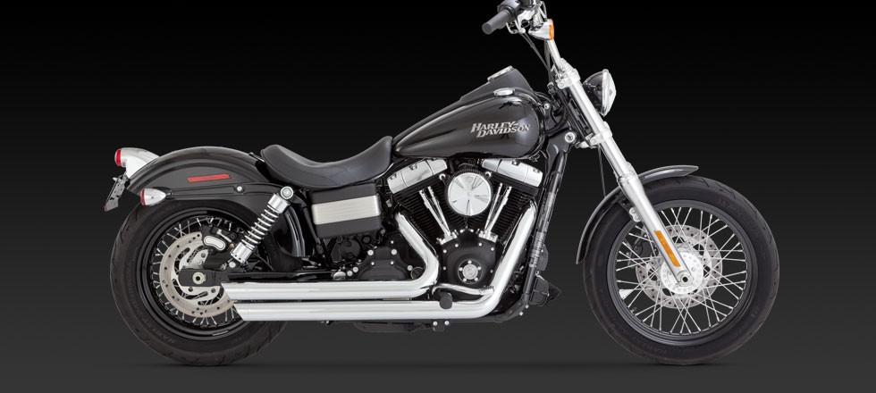 1800-1411 VANCE & HINES BIG SHOTS STAGGERED SLASH CUT CHROME FXDF 1690 FAT BOB 2012-2014*