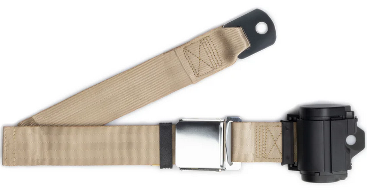 2pt sand retractable lap belt chrome aviation buckle w/lap belt hardware kit RETROBELT 259-SND-21