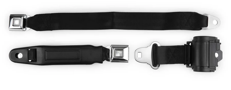 2pt black retractable lap belt chrome starburst pushbutton 20