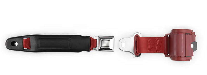 2pt bright red retractable lap belt chrome pushbutton buckle RETROBELT 269-BRD-12