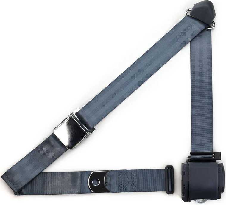 3pt blue retractable lap & shoulder belt chrome aviation buckle RETROBELT 359-BLU 3pt blue retractable lap & shoulder belt chrome aviation buckle RETROBELT 359-BLU