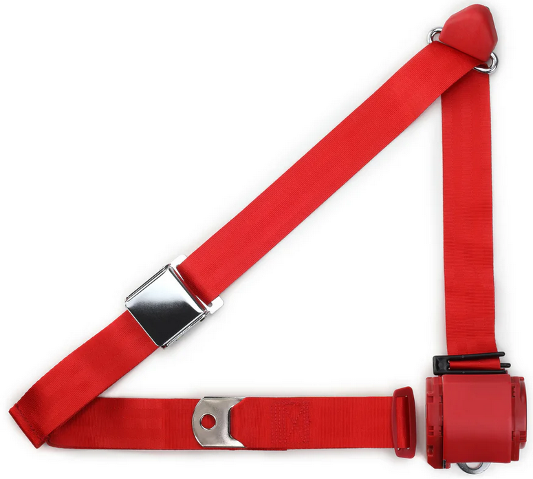 3ptred retractable lap & shoulder belt chrome aviation buckle RETROBELT 359-RED 3ptred retractable lap & shoulder belt chrome aviation buckle RETROBELT 359-RED