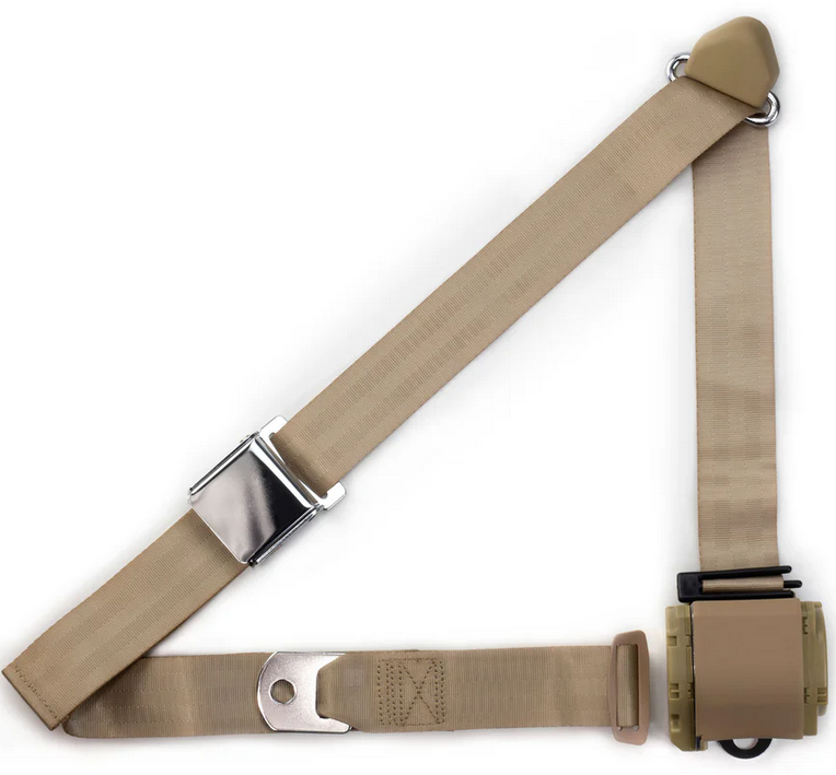 3ptsand retractable lap & shoulder belt chrome aviation buckle RETROBELT 359-SND 3ptsand retractable lap & shoulder belt chrome aviation buckle RETROBELT 359-SND