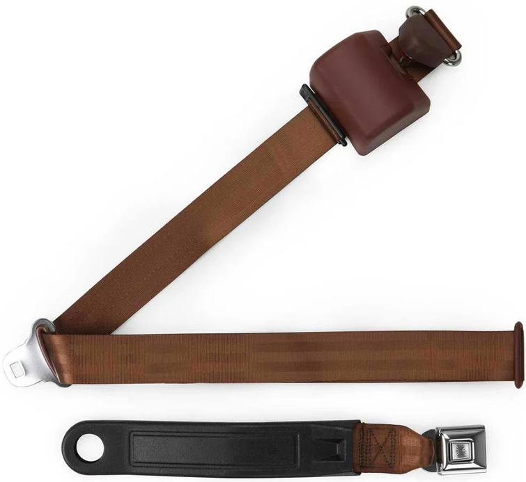 3pt brown retractable lap & shoulder belt starburst pushbutton buckle in 12 3pt brown retractable lap & shoulder belt starburst pushbutton buckle in 12