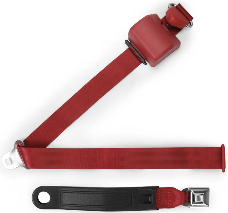 3pt dark red retractable lap & shoulder belt starburst pushbutton buckle in 12 3pt dark red retractable lap & shoulder belt starburst pushbutton buckle in 12