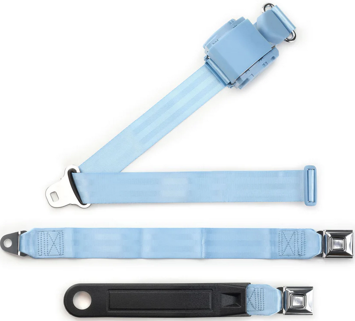 3pt powder blue retractable lap & shoulder belt starburst pushbutton 20 3pt powder blue retractable lap & shoulder belt starburst pushbutton 20