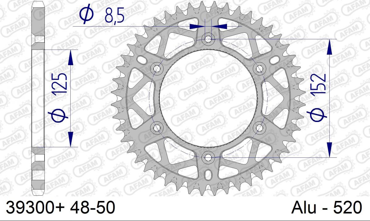 COURONNE ALU PAS 520 50 Dents S/C 39300+50 BETA RR 250 Racing 2014-2022 (2)