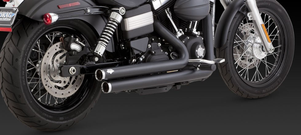 1800-1413 VANCE & HINES BIG SHOTS STAGGERED STRAIGHT CUT BLACK FXDF 1690 FAT BOB 2012-2014* (3)