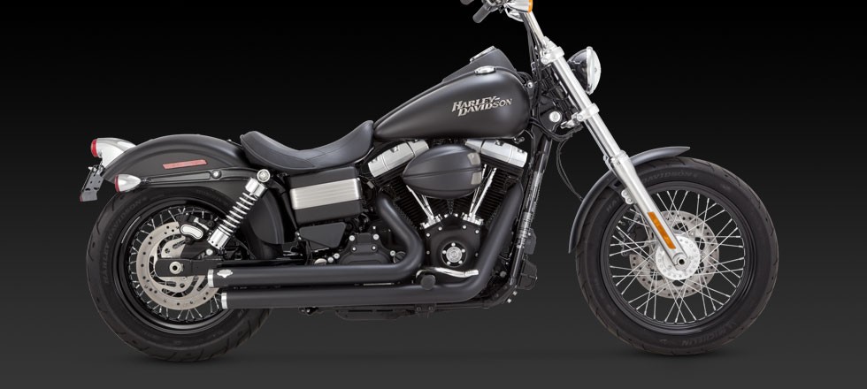 1800-1413 VANCE & HINES BIG SHOTS STAGGERED STRAIGHT CUT BLACK FXDF 1690 FAT BOB 2012-2014*