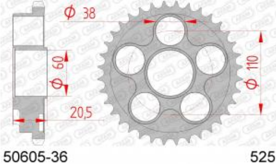 COURONNE ACIER PAS ORIGINE 525 36 Dents 5060536 DUCATI 998 S Bayliss/Bostrom 2002