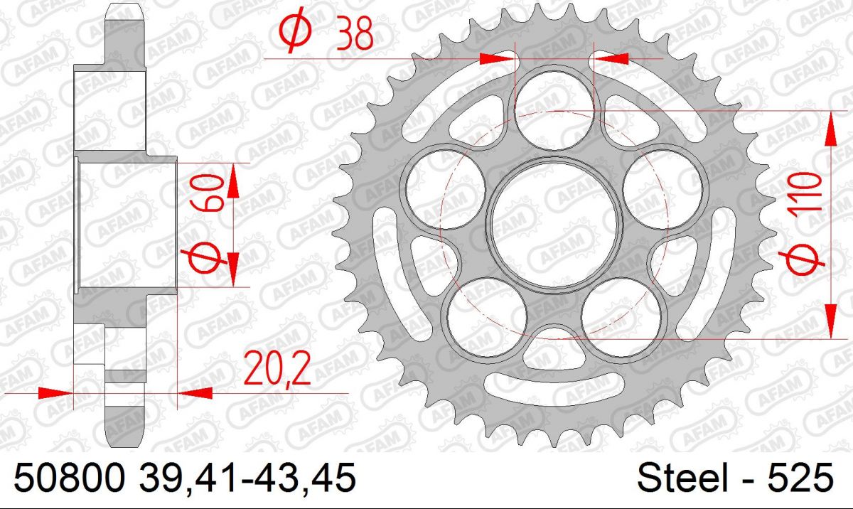 COURONNE ACIER PAS ORIGINE 525 45 Dents 5080045 DUCATI 848 2008-2010 (2)