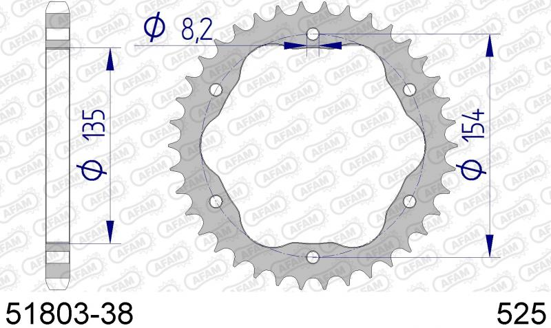 COURONNE ALU PAS ORIGINE 525 38 Dents 5180338 DUCATI 1299 S Panigale 2015-2016 (monte uniquement avec le porte couronne PCD3)