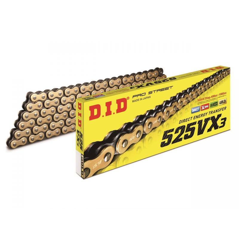 DID Cha�ne pas 525 DID 525 VX3 X-ring OR ET NOIR GOLD &amp BLACK Vendu par 114 maillons