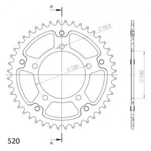 COURONNE ALU ET ACIER RACING PAS 520 43 Dents SUPERSPROX 670343G APRILIA RS 125 2006-2012 (2)