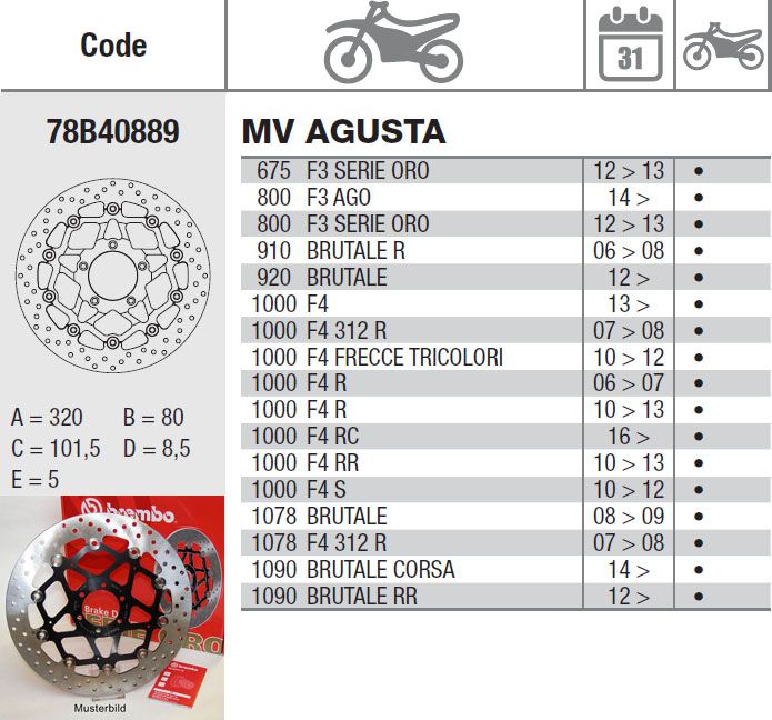 BREMBO DISQUE DE FREINS AVANT SERIE ORO 78B40889 MV AUGUSTA 800 F3 2012-2019 MONTGE 2 (3)