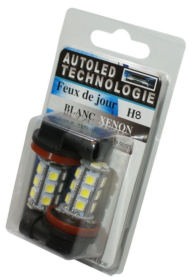 AUTOLED PAIRE H8 FEUX DE JOUR XENON 18 PASTILLES SMD5050 BLANC (2)