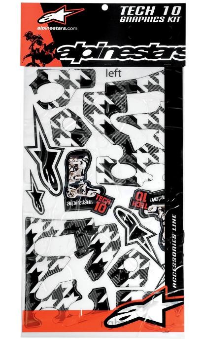 PLANCHES D AUTOCOLLANTS STICKER ALPINESTARS TECH 10 WHITE BLACK