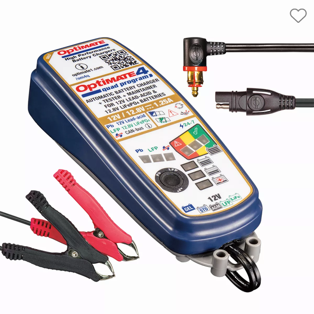 TECMATE OPTIMATE 4 QUAD PROGRAM CHARGEUR DE BATTERIE POUR PLOMB ET LITHIUM + CONNECTEUR CANBUS BMW Automatique et R�gul� de Batterie can bus TM630PR TM-630-PR