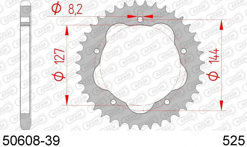 COURONNE ACIER PAS 525 39 Dents 5060839 DUCATI 998 Matrix 2004 (monte uniquement sur porte couronne AFAM) (2)