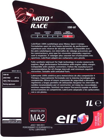 1 ELF MOTO 4 RACE 4T 10W60 100% Synth�se 1 Litre (2)
