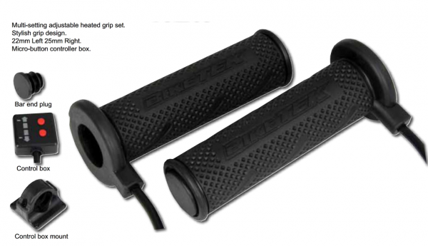 BIKETEK POIGNEES CHAUFFANTES AVEC VARIATEUR AJUSTABLE 22mm/25mm* GRPHT11