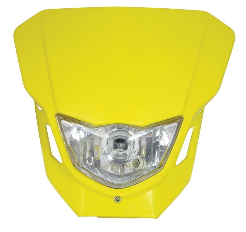 T�TE DE FOURCHE DART AVEC PHARE PLAQUE PLASTIQUE CAR�NAGE JAUNE* HLUDARY