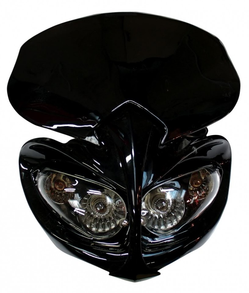 T�TE DE FOURCHE DEMON DOUBLE PHARES ET CLIGNOTANTS NOIR*