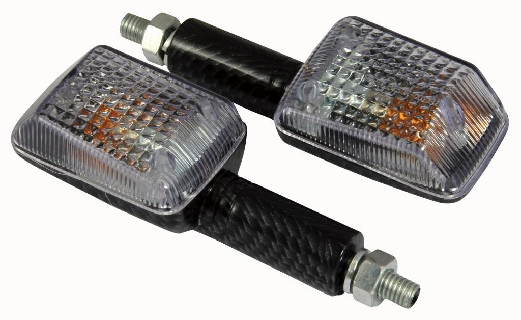 PAIRE DE CLIGNOTANTS MINI CARBONE/TRANSPARENT LONG* INDMLCBNT