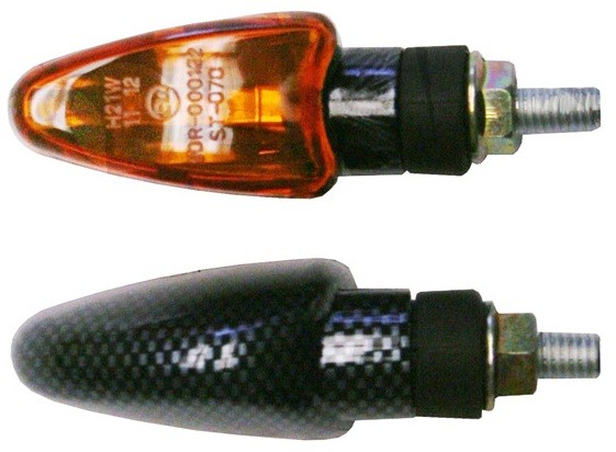PAIRE DE CLIGNOTANTS MINI SPEAR EFFET CARBONE/ORANGE COURT* INDUSSPECBN