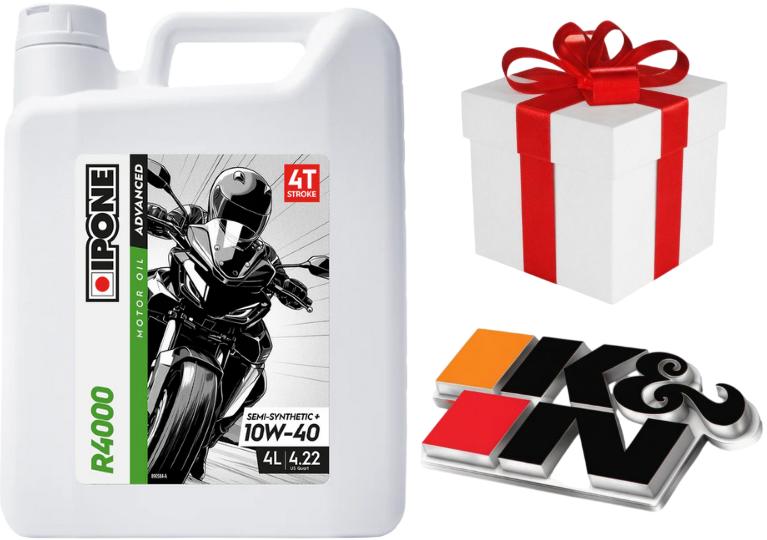 IPONE R4000 Pack vidange 4L Huile 10W40 ( Anciennement R 4000 RS ) Huile moto 4T 4 Litres + Filtre KN ou produit d`entretien