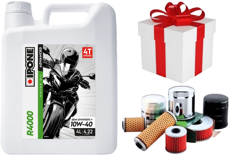 IPONE R4000 Pack vidange 4L Huile 10W40 (Anciennement R 4000 RS ) Huile moto 4T 4 Litres + Filtre Offert ou Produit d`entretien