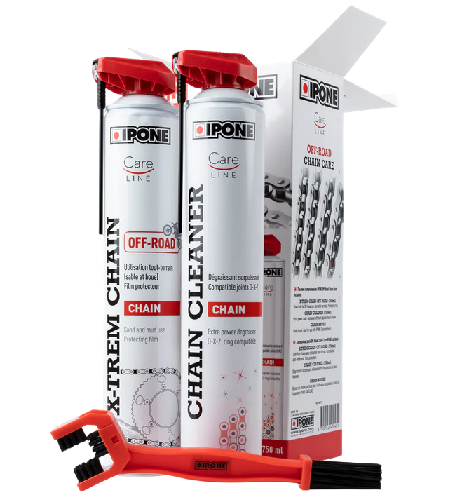 IPONE PACK NETTOYANT LUBRIFIANT CHAINE TOUT TERRAIN off Road Chain Care NETTOYANT 750ML + GRAISSE DE CHAINE X-TREM 750 ML + BROSSE 800737