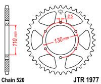 COURONNE ACIER PAS ORIGINE 520 45 Dents JTR197745 HONDA XL 250 1976-1977 (2)