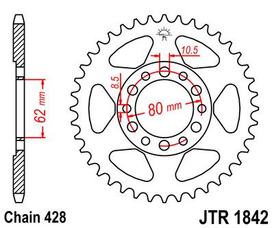 COURONNE ACIER PAS ORIGINE 428 42 Dents JTR1842.42 YAMAHA 80 YZ 1983 (2)