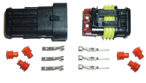 CONNECTEUR ELECTRIQUE ETANCHE PROFESSIONEL COMPLET MAL + FEMELLE AUTO MOTO 3 CABLES BROCHES