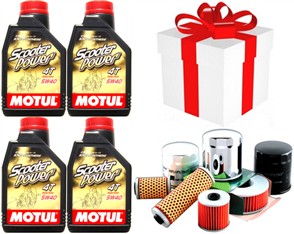 MOTUL Huile Scooter Power 4T 5w40 100% synth�se 4x 1 Litre + Filtre Offert ou Produit d`entretien 101260