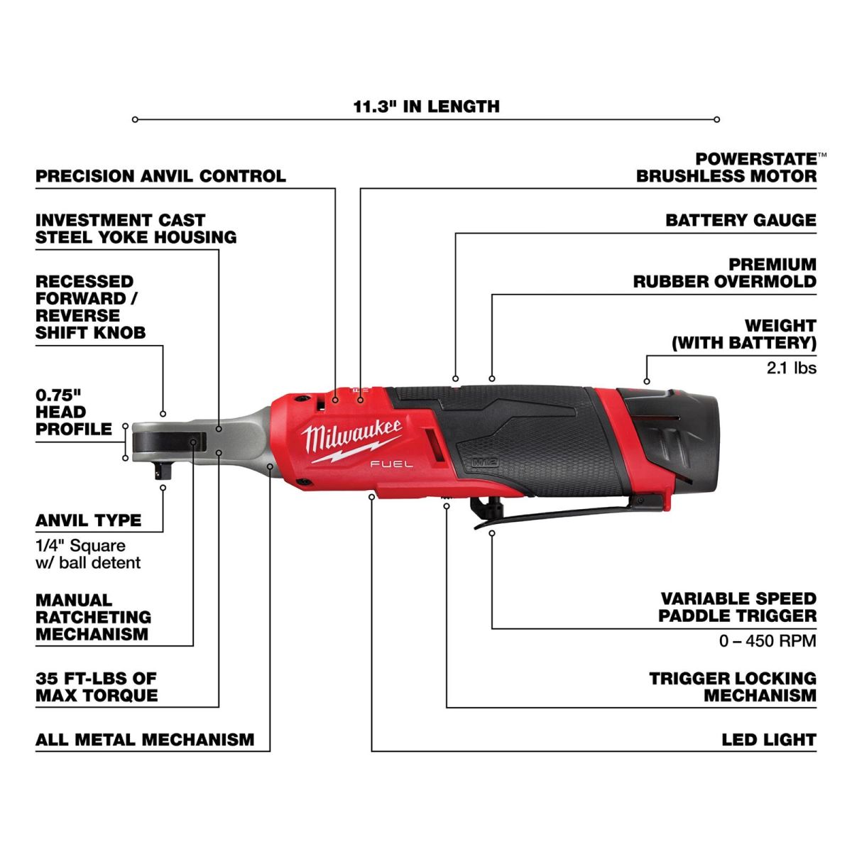 CLIQUET 1/4 �LECTRIQUE 12V Milwaukee M12 FUEL 1/4 in. High-Speed Ratchets 2566-22 (3)