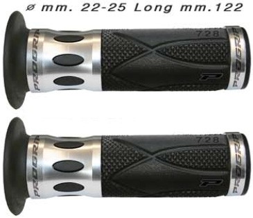 PROGRIP 728 SILVER (Argent) Paire de poign�es Diam�tre 22-25 mm Longueur 122 mm Cerclage Aluminium Anodis� (728NA)