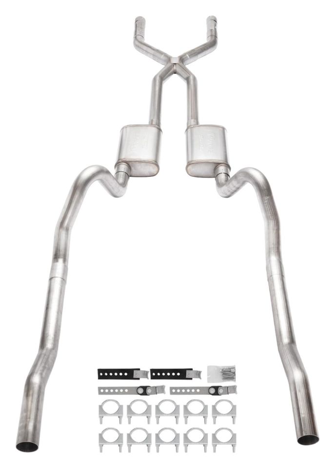 DODGE CHARGER 1966-1974 V8 273 318 340 360 361 383 400 426 440 LIGNE D`ECHAPPEMENT AVEC SILENCIEUX + FIXATIONS Pypes Header Crossmember-Back Exhaust Systems SMB13R