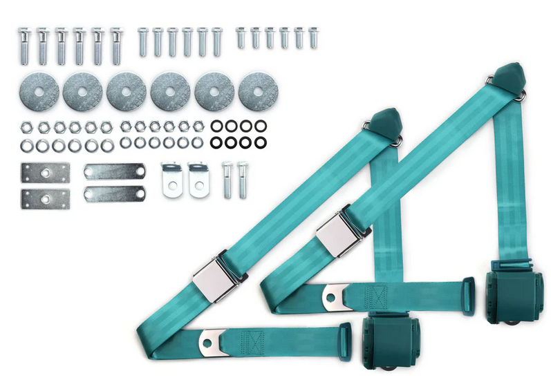 1955-57 chevy 3pt 359-aqa belts w/aviation buckle & hardware kit (pair) RETROBELT RB-557HKT-AQA