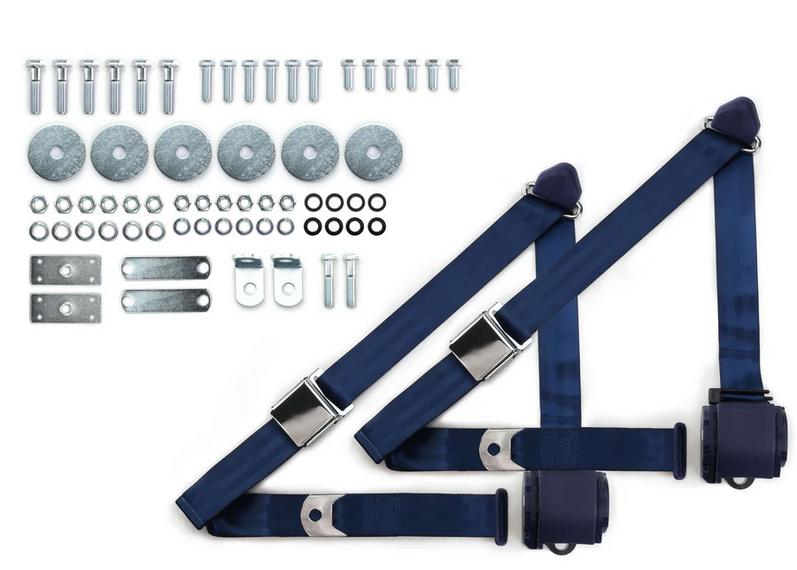 1955-57 chevy 3pt 359-dkb belts w/aviation buckle & hardware kit (pair) RETROBELT RB-557HKT-DKB