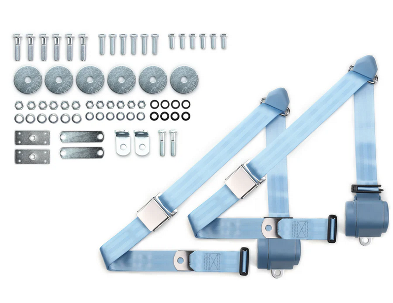 1955-57 chevy 3pt 359-pdb belts w/aviation buckle & hardware kit (pair) RETROBELT RB-557HKT-PDB