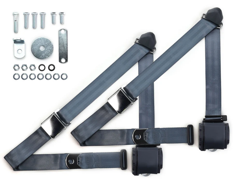 1970-73 datsun z-car 3pt 359-blu belts w/aviation buckle & hardware kit (pair) RETROBELT RB-7073ZKT-BLU