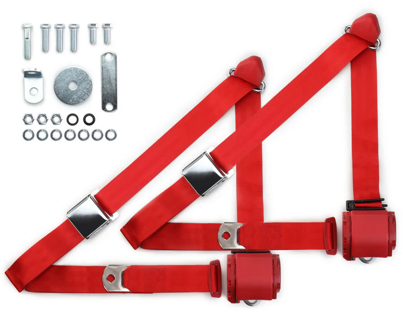 1970-73 datsun z-car 3pt 359-brd belts w/aviation buckle & hardware kit (pair) RETROBELT RB-7073ZKT-BRD