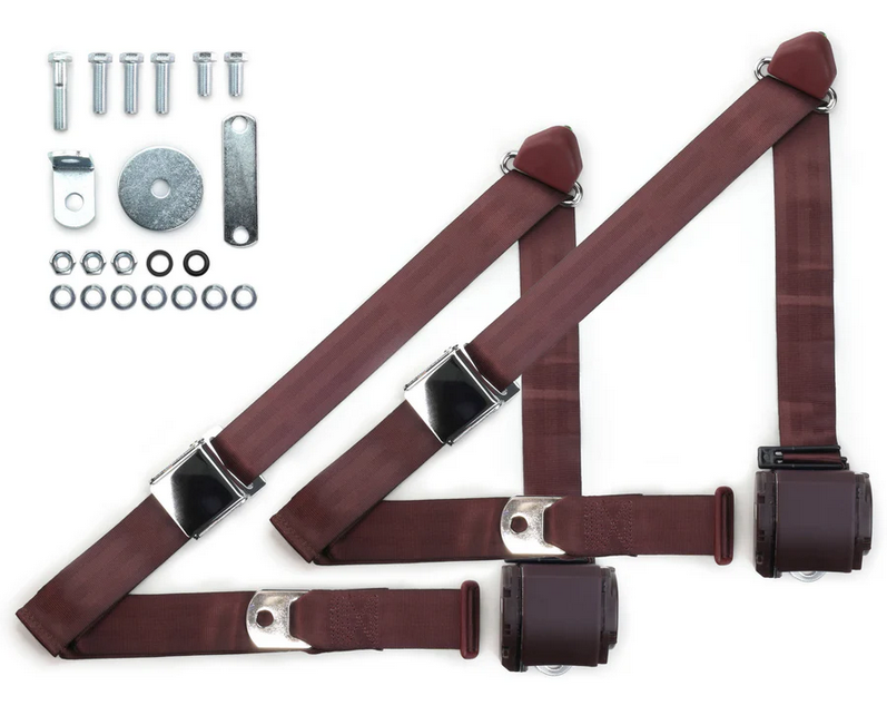 1970-73 datsun z-car 3pt 359-brg belts w/aviation buckle & hardware kit (pair) RETROBELT RB-7073ZKT-BRG