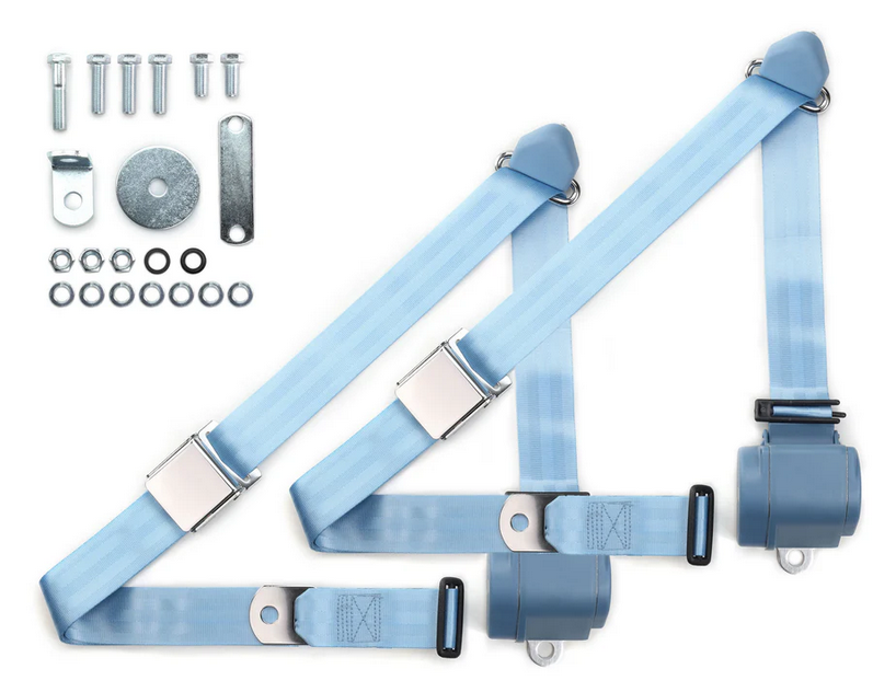 1970-73 datsun z-car 3pt 359-pdb belts w/aviation buckle & hardware kit (pair) RETROBELT RB-7073ZKT-PDB